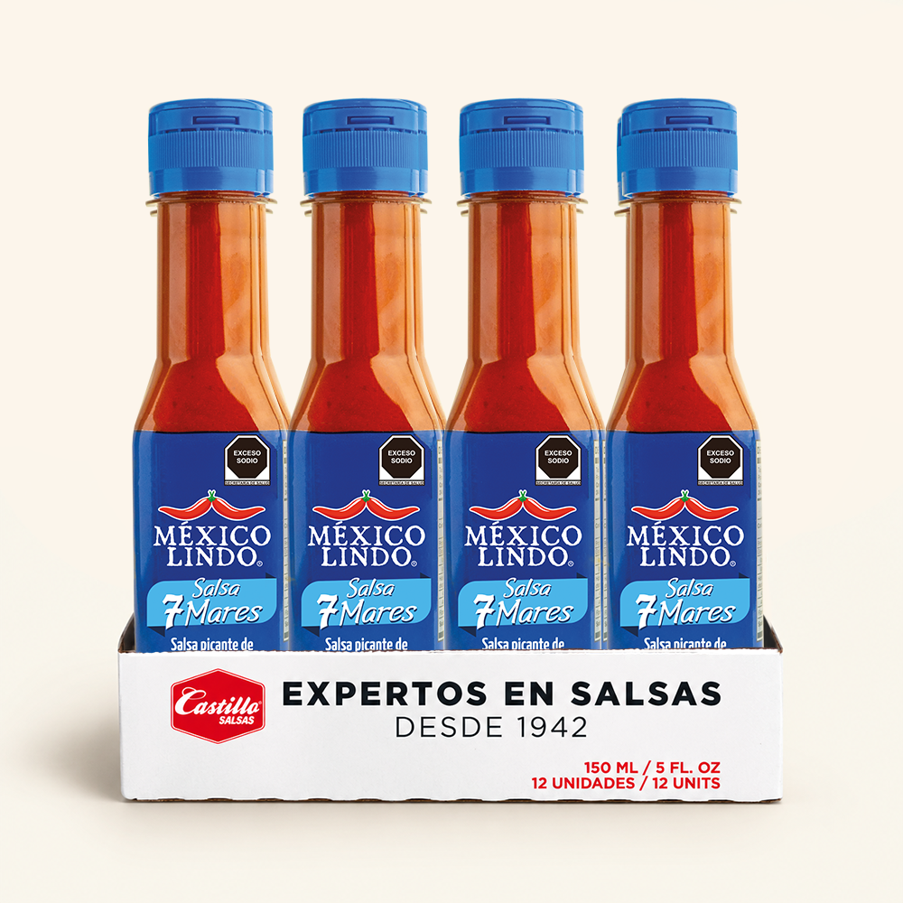 Caja de 12 piezas de salsa 7 Mares México Lindo 150 ml