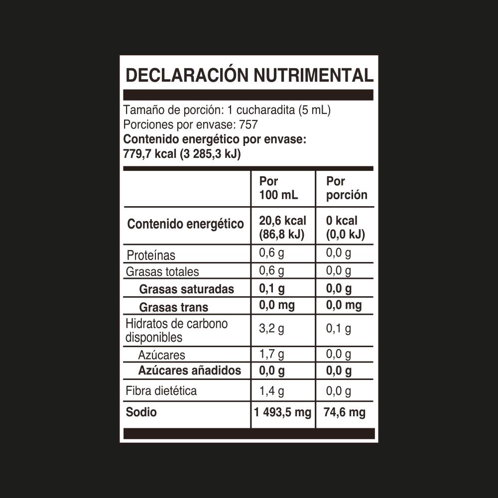 Hot Bull Salsa Picante Louisiana Tabla nutrimental