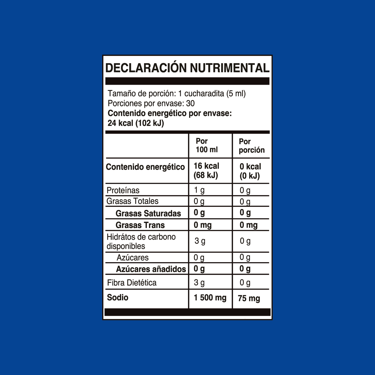 Tabla nutrimental de salsa 7 Mares México Lindo 150 ml