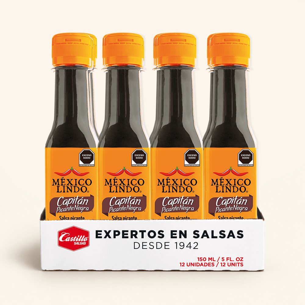 Salsa Capitán Picante Negra México Lindo 150 ml - Caja con 12 Piezas