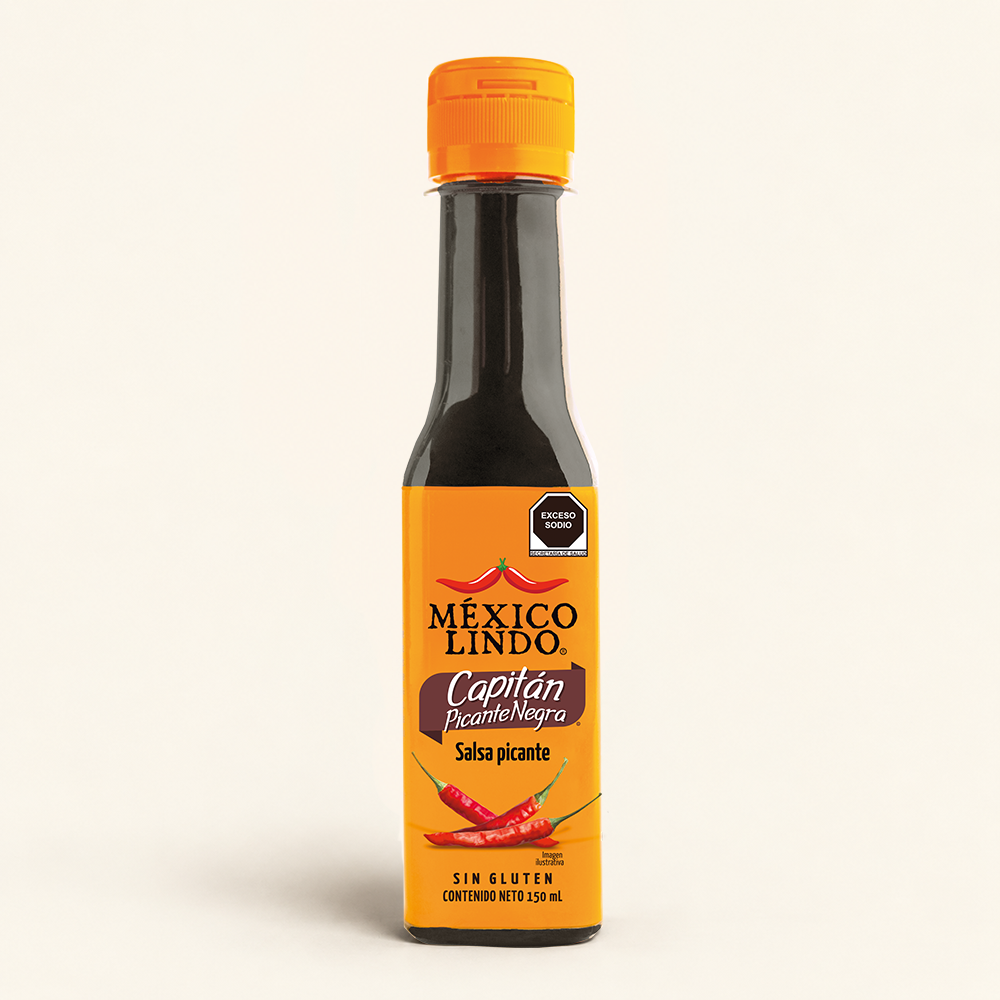 Salsa Capitán Picante Negra México Lindo 150 ml - Caja con 12 Piezas